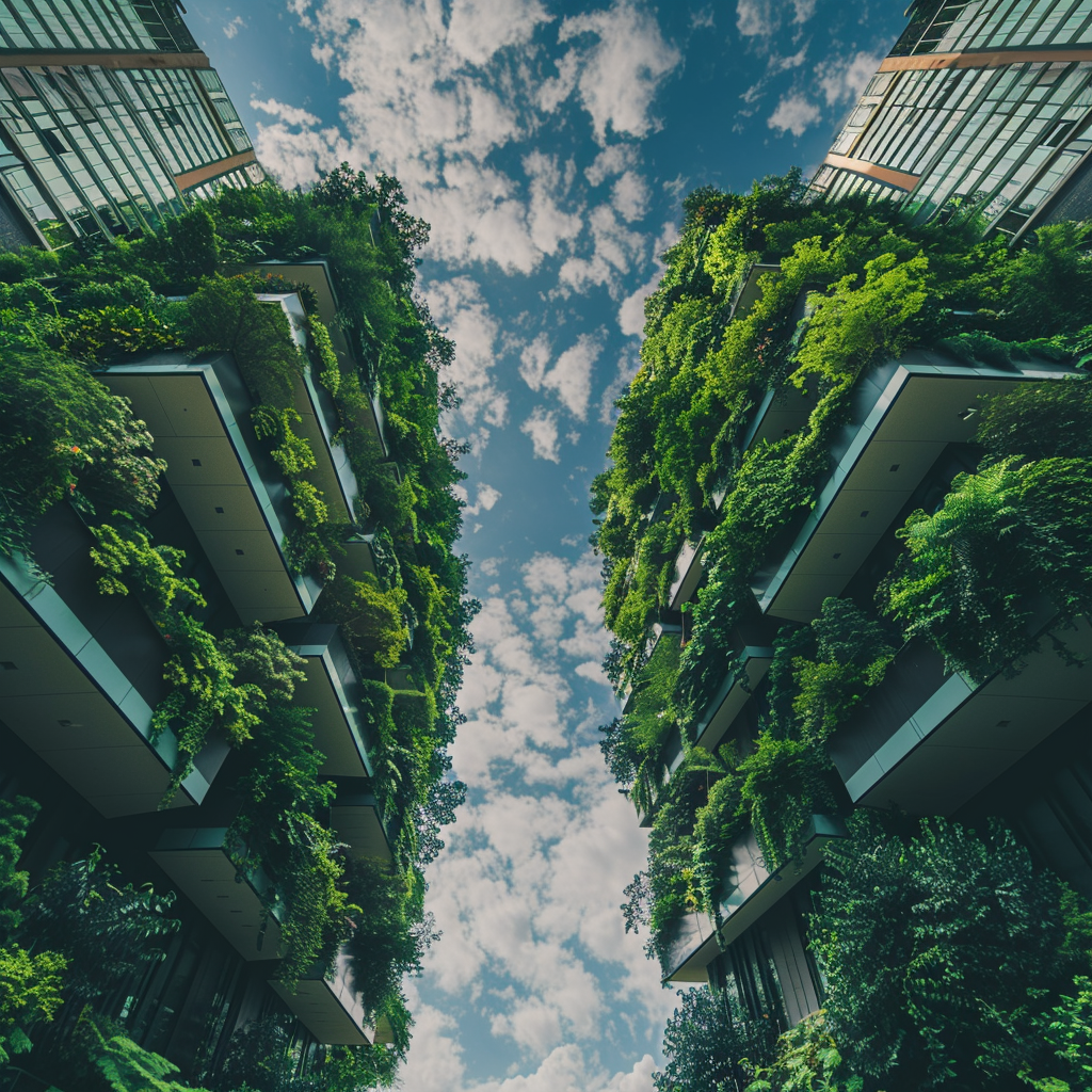 Edificio sostenible con plantas